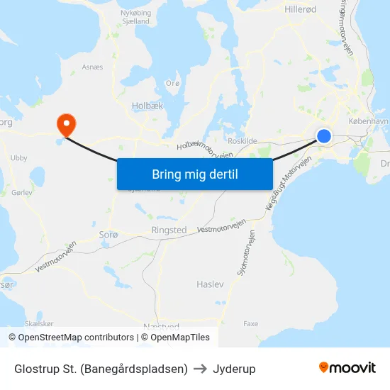 Glostrup St. (Banegårdspladsen) to Jyderup map