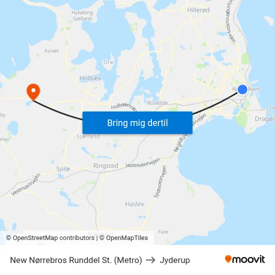 New Nørrebros Runddel St. (Metro) to Jyderup map