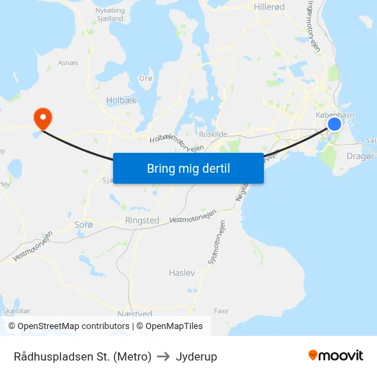 Rådhuspladsen St. (Metro) to Jyderup map
