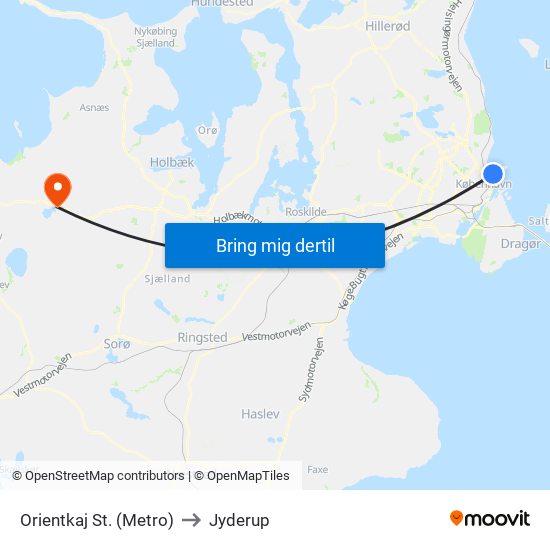 Orientkaj St. (Metro) to Jyderup map