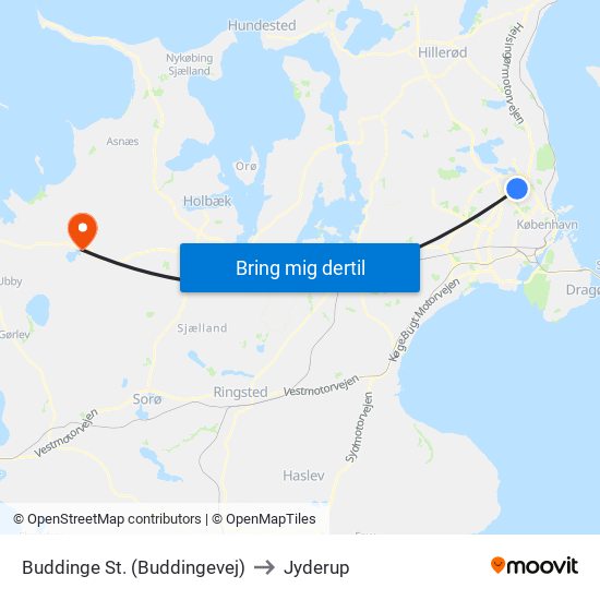 Buddinge St. (Buddingevej) to Jyderup map