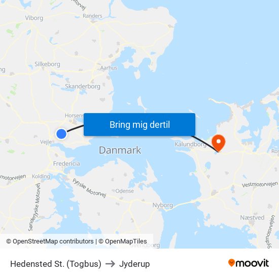Hedensted St. (Togbus) to Jyderup map