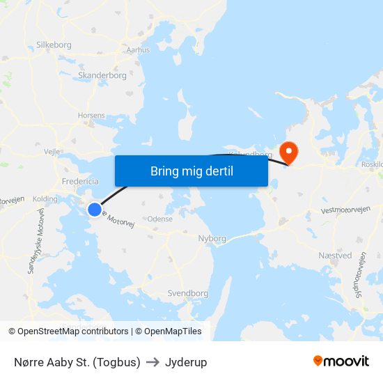 Nørre Aaby St. (Togbus) to Jyderup map