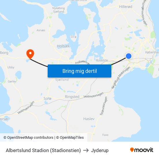 Albertslund Stadion (Stadionstien) to Jyderup map