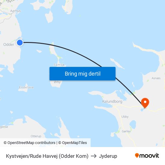 Kystvejen/Rude Havvej (Odder Kom) to Jyderup map