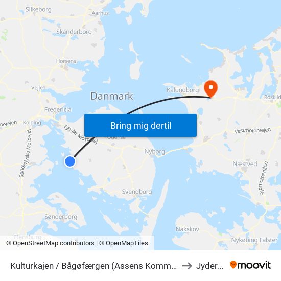 Kulturkajen / Bågøfærgen (Assens Kommune) to Jyderup map