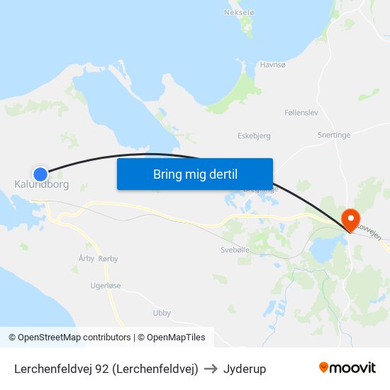 Lerchenfeldvej 92 (Lerchenfeldvej) to Jyderup map