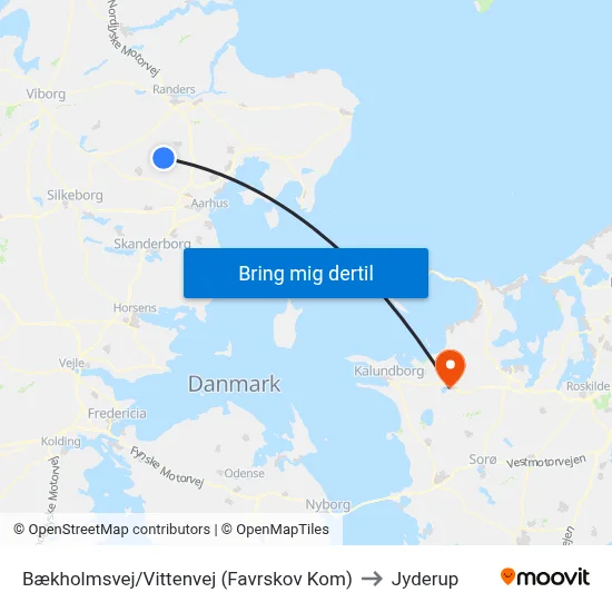 Bækholmsvej/Vittenvej (Favrskov Kom) to Jyderup map
