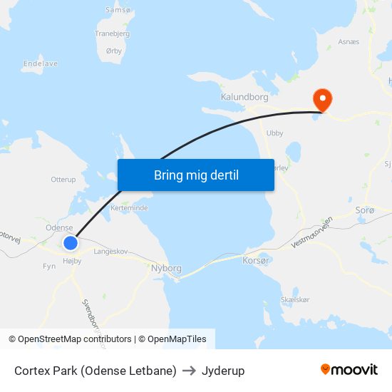 Cortex Park (Odense Letbane) to Jyderup map