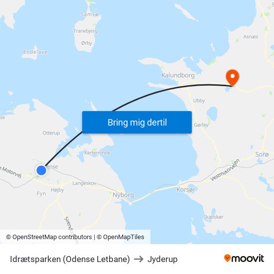 Idrætsparken (Odense Letbane) to Jyderup map