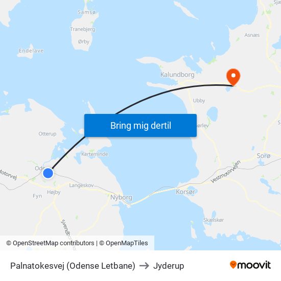 Palnatokesvej (Odense Letbane) to Jyderup map