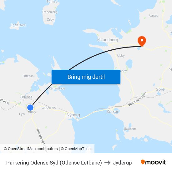 Parkering Odense Syd (Odense Letbane) to Jyderup map