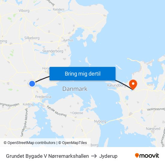 Grundet Bygade V Nørremarkshallen to Jyderup map