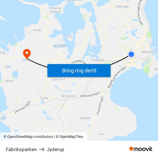 Fabriksparken to Jyderup map