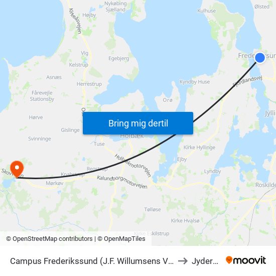 Campus Frederikssund (J.F. Willumsens Vej) to Jyderup map