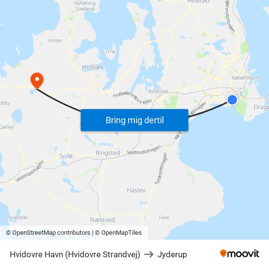 Hvidovre Havn (Hvidovre Strandvej) to Jyderup map