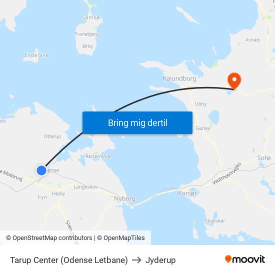 Tarup Center (Odense Letbane) to Jyderup map