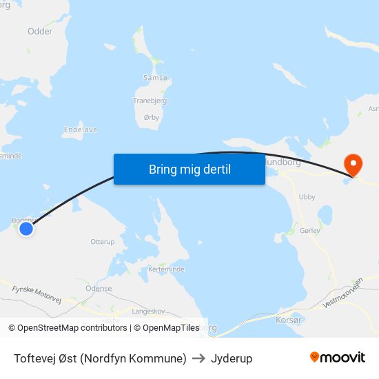 Toftevej Øst (Nordfyn Kommune) to Jyderup map