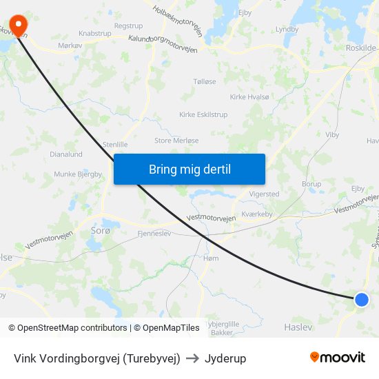 Vink Vordingborgvej (Turebyvej) to Jyderup map