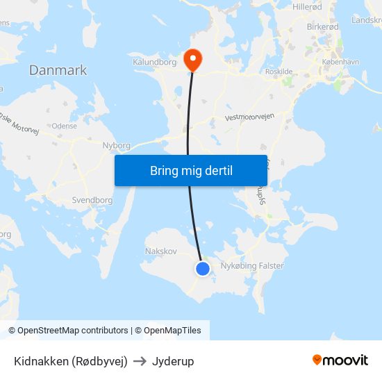 Kidnakken (Rødbyvej) to Jyderup map