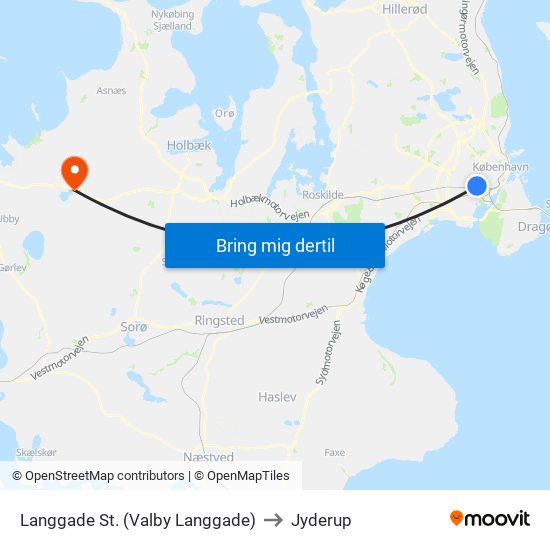 Langgade St. (Valby Langgade) to Jyderup map