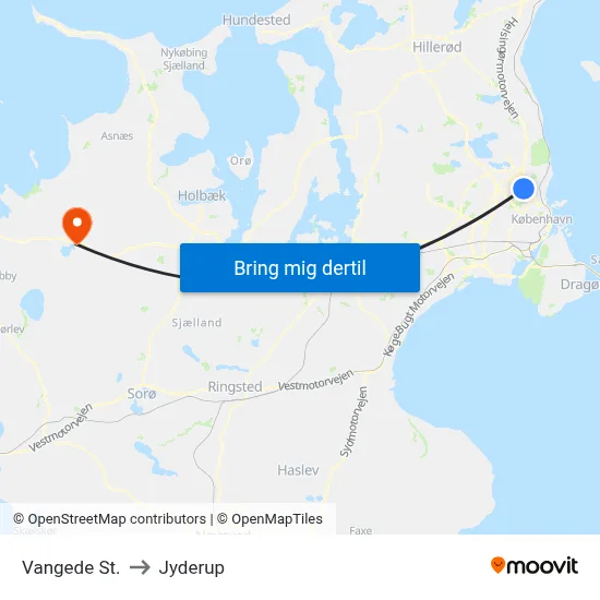 Vangede St. to Jyderup map