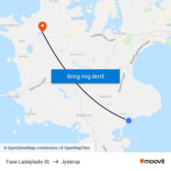Faxe Ladeplads St. to Jyderup map