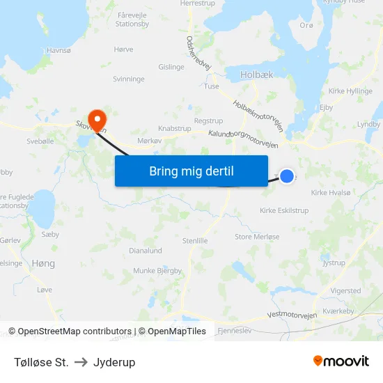 Tølløse St. to Jyderup map