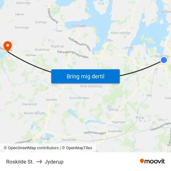 Roskilde St. to Jyderup map