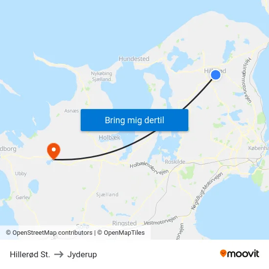 Hillerød St. to Jyderup map
