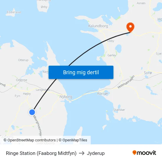Ringe Station (Faaborg Midtfyn) to Jyderup map