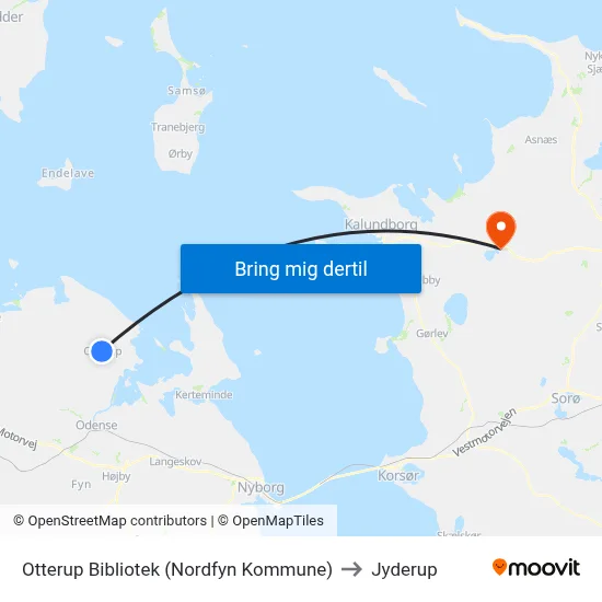 Otterup Bibliotek (Nordfyn Kommune) to Jyderup map