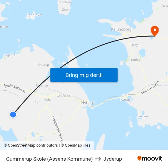 Gummerup Skole (Assens Kommune) to Jyderup map