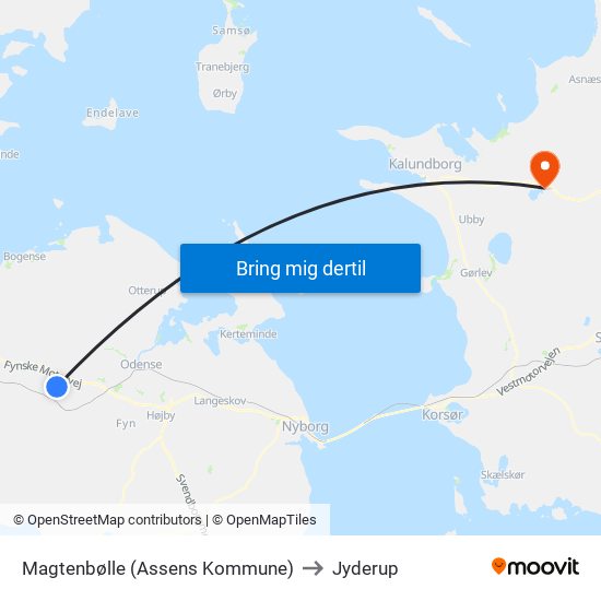 Magtenbølle (Assens Kommune) to Jyderup map