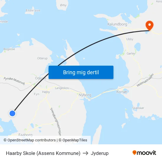 Haarby Skole (Assens Kommune) to Jyderup map