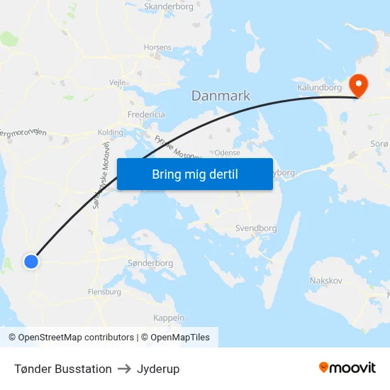 Tønder Busstation to Jyderup map