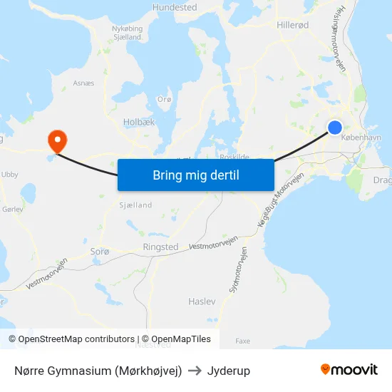 Nørre Gymnasium (Mørkhøjvej) to Jyderup map