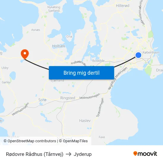 Rødovre Rådhus (Tårnvej) to Jyderup map