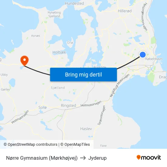 Nørre Gymnasium (Mørkhøjvej) to Jyderup map