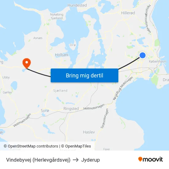 Vindebyvej (Herlevgårdsvej) to Jyderup map