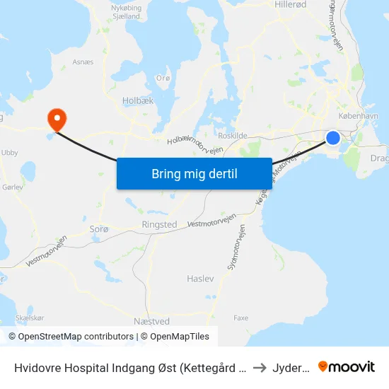 Hvidovre Hospital Indgang Øst (Kettegård Allé) to Jyderup map