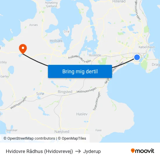 Hvidovre Rådhus (Hvidovrevej) to Jyderup map