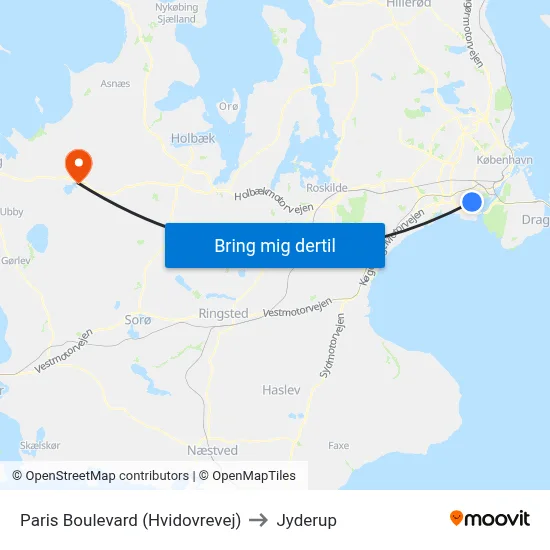 Paris Boulevard (Hvidovrevej) to Jyderup map