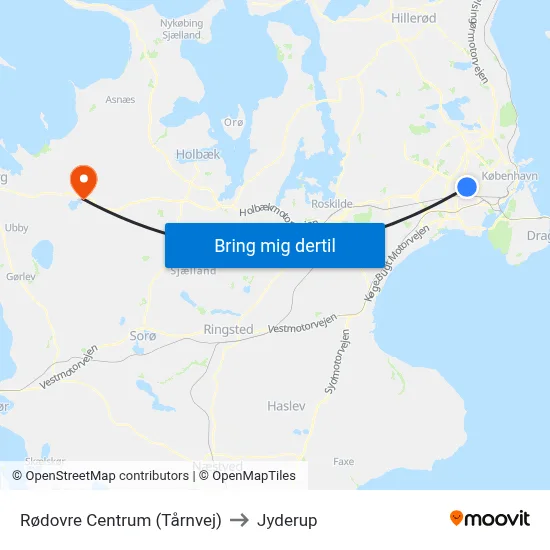 Rødovre Centrum (Tårnvej) to Jyderup map