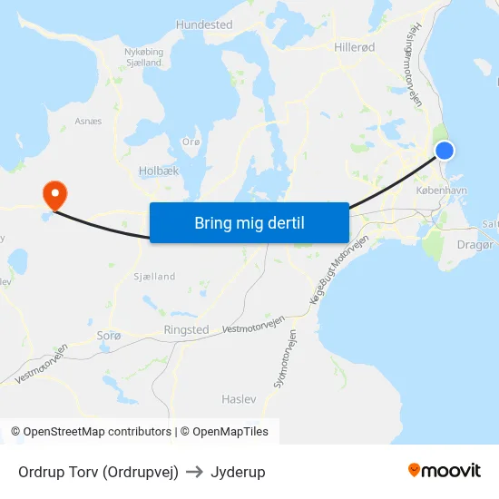 Ordrup Torv (Ordrupvej) to Jyderup map
