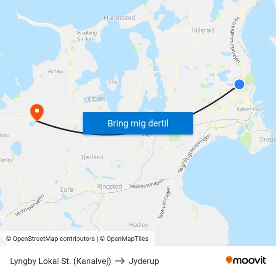 Lyngby Lokal St. (Kanalvej) to Jyderup map