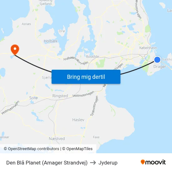 Den Blå Planet (Amager Strandvej) to Jyderup map