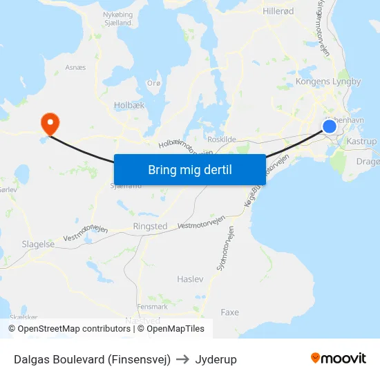 Dalgas Boulevard (Finsensvej) to Jyderup map