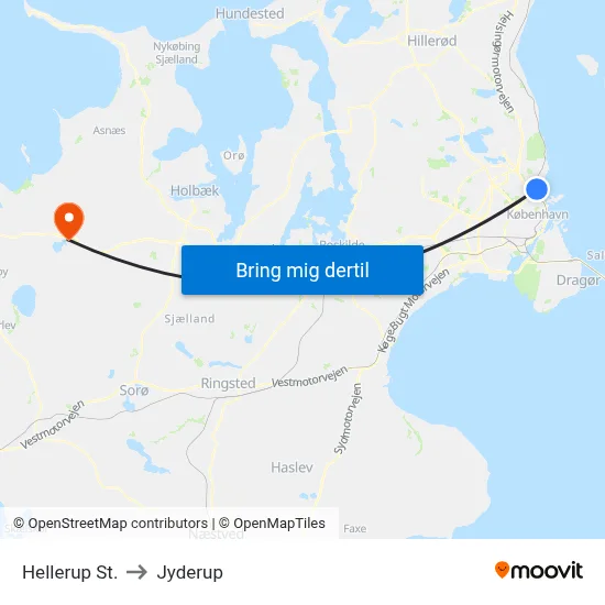 Hellerup St. to Jyderup map