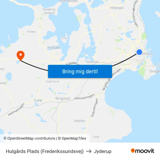 Hulgårds Plads (Frederikssundsvej) to Jyderup map